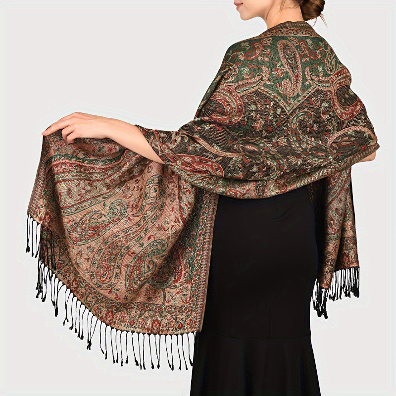 Elegant Reversible Paisley Shawl - Soft, Warm & Breathable with Tassels - Ideal for Traditional Attire & Everyday Elegance