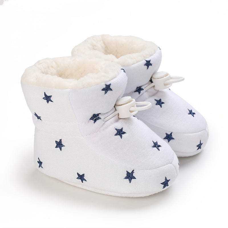 Cute Star Heart Comfortable Boots For Baby Boys And Girls, Soft And Warm Plus Fleece Boots For Indoor Outdoor Walking, Autumn And Winter