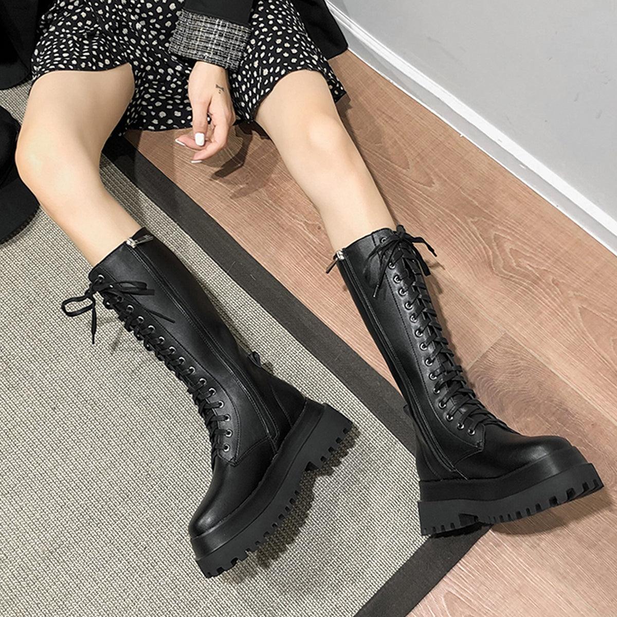 benpaolv Black Alt Girl High Combat Boots