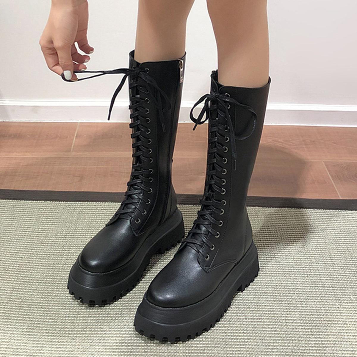 benpaolv Black Alt Girl High Combat Boots