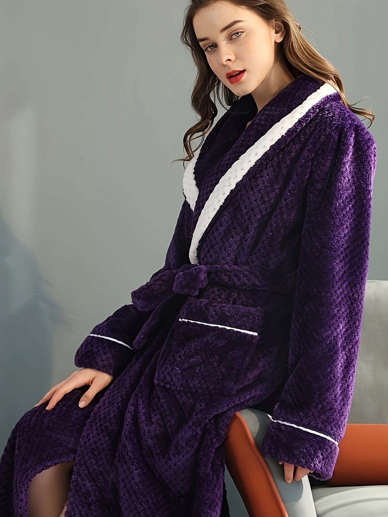 Plus Size Cozy Flannel Robe - Soft, Warm, Long Sleeve, Contrast Pipping, Thick, Casual Loungewear for Fall and Winter Nights - Ideal for Relaxation and Sleep