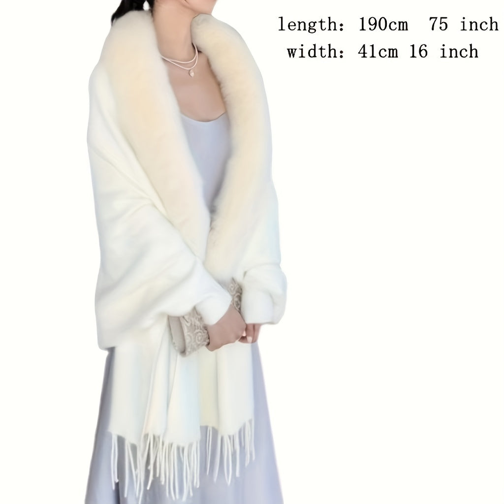 Beige Luxury Imitation Mink Shawl Cardigan - Soft Knitted Warmth, Oversized Tassel Cape - Stylishly Elegant, Ultimate Coldproof for Outdoor Chic