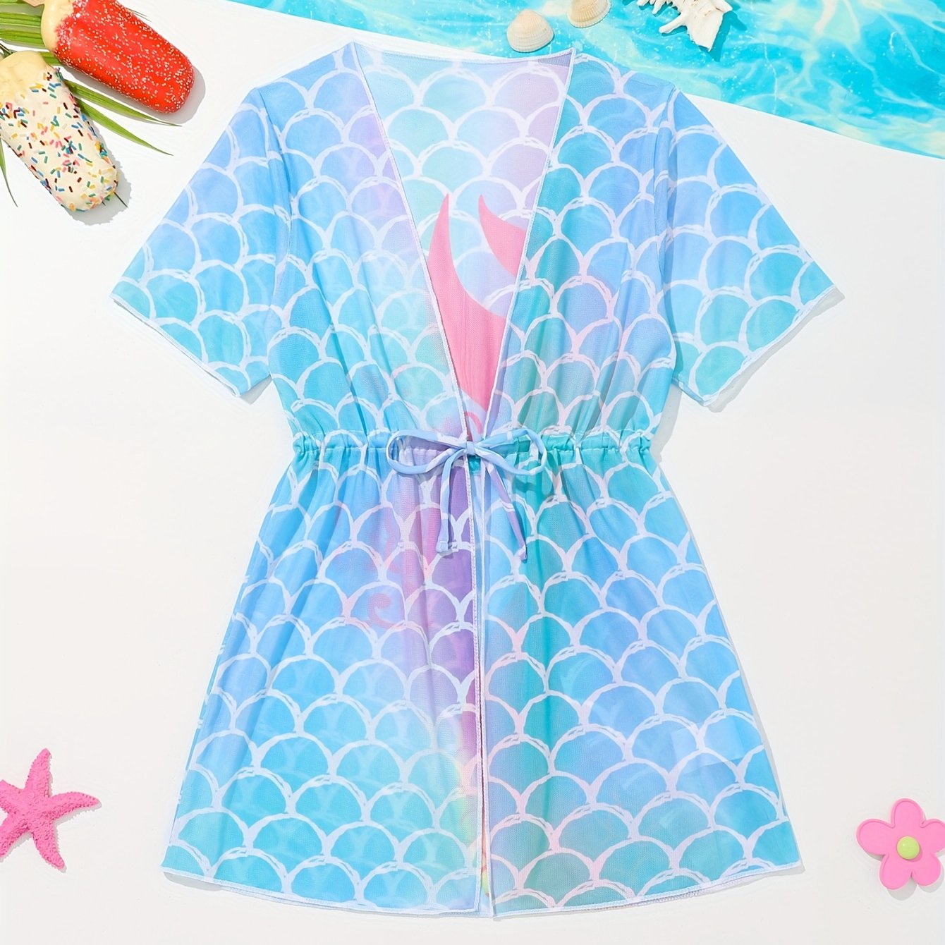 Vibrant Gradient Fish Scale Graphic One-Piece Swimwear Cover Up for Toddler Girls - Quick-Dry, Soft, and Comfortable for Beach Vacation, Water Play, and Outdoor Fun - Adorable and Stylish Design