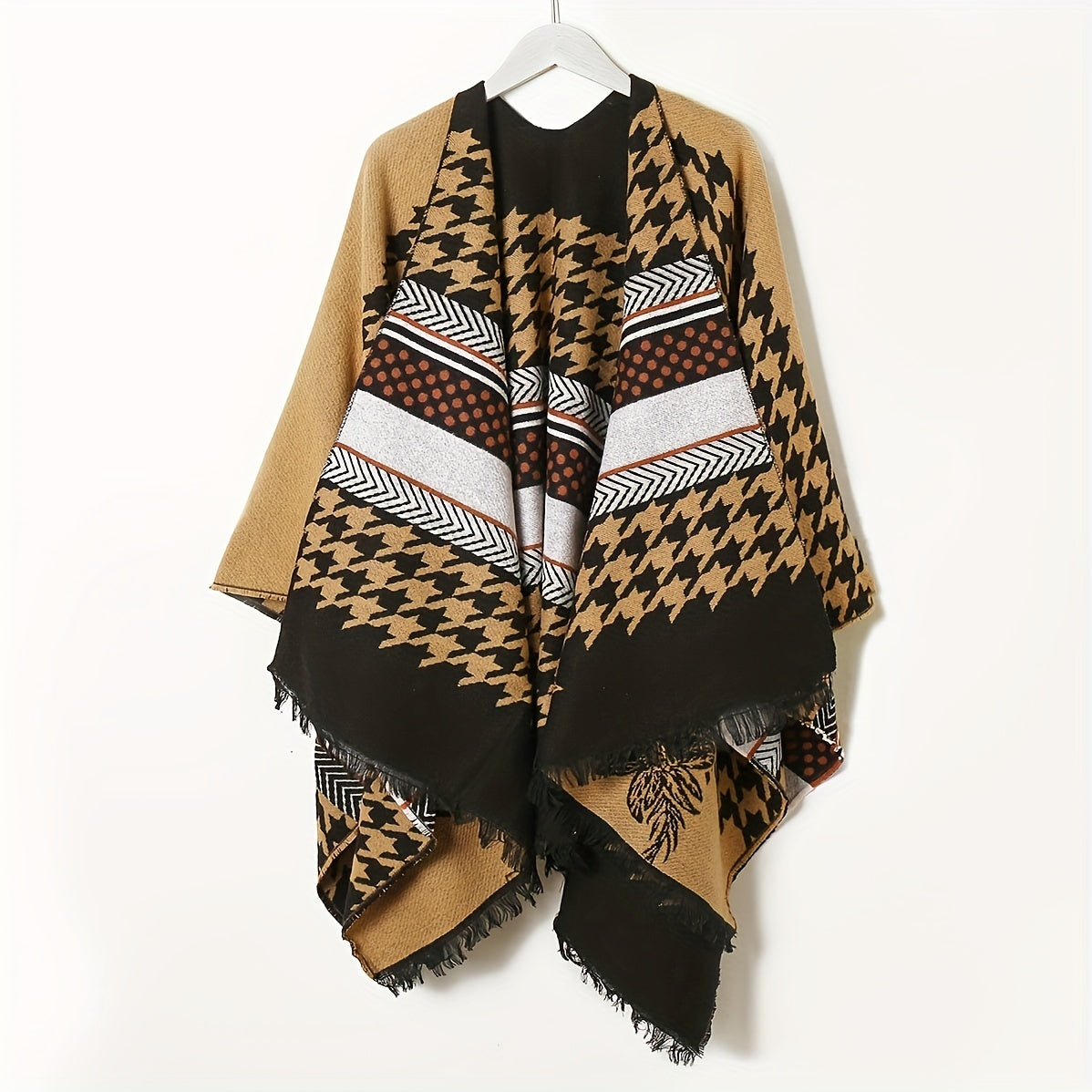 Cozy Oversized Plaid Print Blanket Shawl - Soft, Warm, Windproof, and Thick Cape with Classic Geometric Pattern for Outdoor Use - Perfect for Cold Weather, Camping, and Hiking