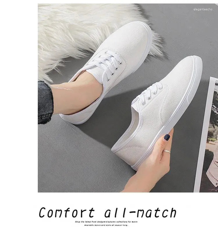 Casual Shoes  Autumn Loafers Canvas Shoe Sneakers For Women Breathable Women's Lace Up Solid Color Woman 35-41