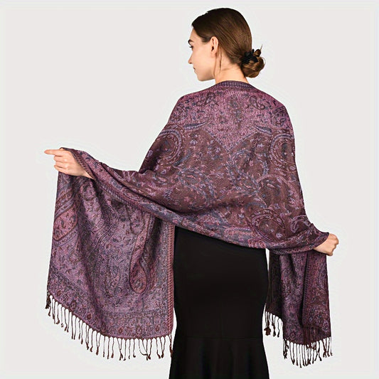 Elegant Reversible Paisley Shawl - Soft, Warm & Breathable with Tassels - Ideal for Traditional Attire & Everyday Elegance