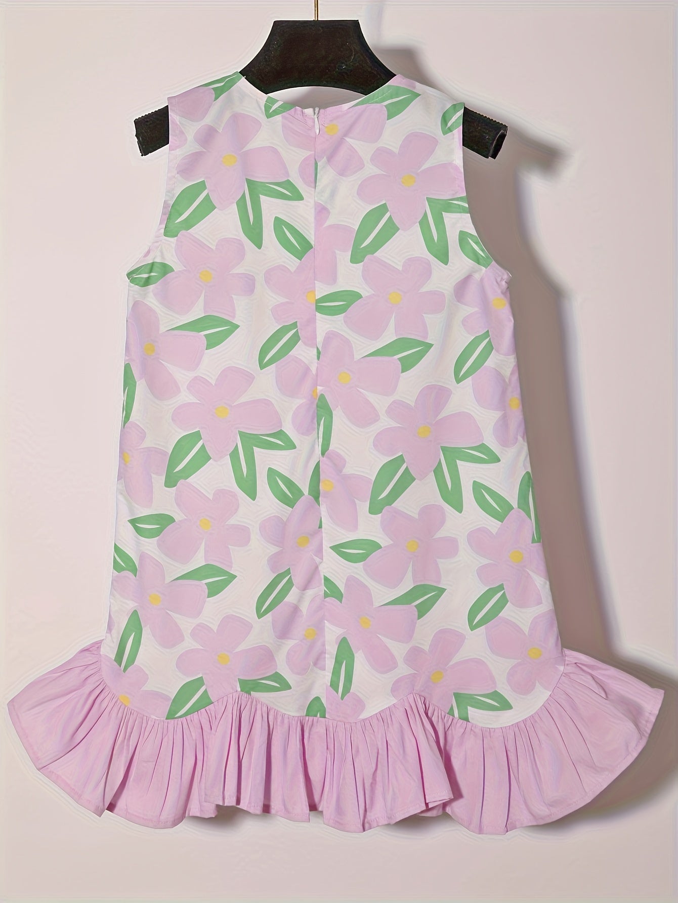 Cotton Floral Princess Dress for Toddlers and Little Girls - Sleeveless, Ruffle Hem, Lightweight, Casual Style, Non-Stretch, Woven, Perfect for Summer - Qingse @ Childhood Brand