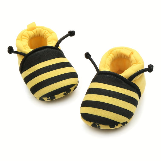 1pair Baby Infant Solft Sole, Create Bee Design Cartoon Bee Cotton Sole, Soft Unisex Shoes For Toddlers Baby First Walkers