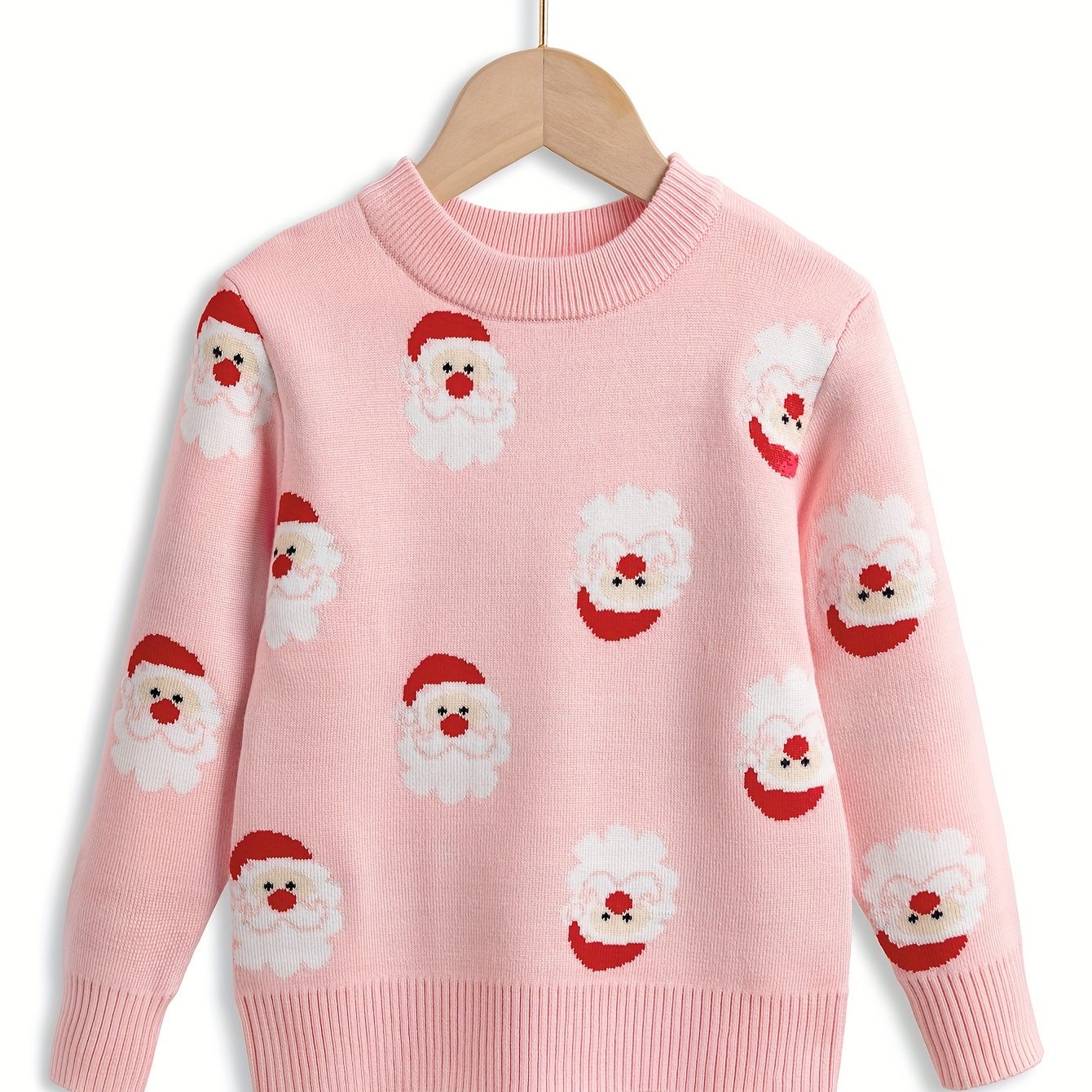 Little Girl Cartoon Santa Jacquard Knitted Pullover Cute Sweater For Fall Winter