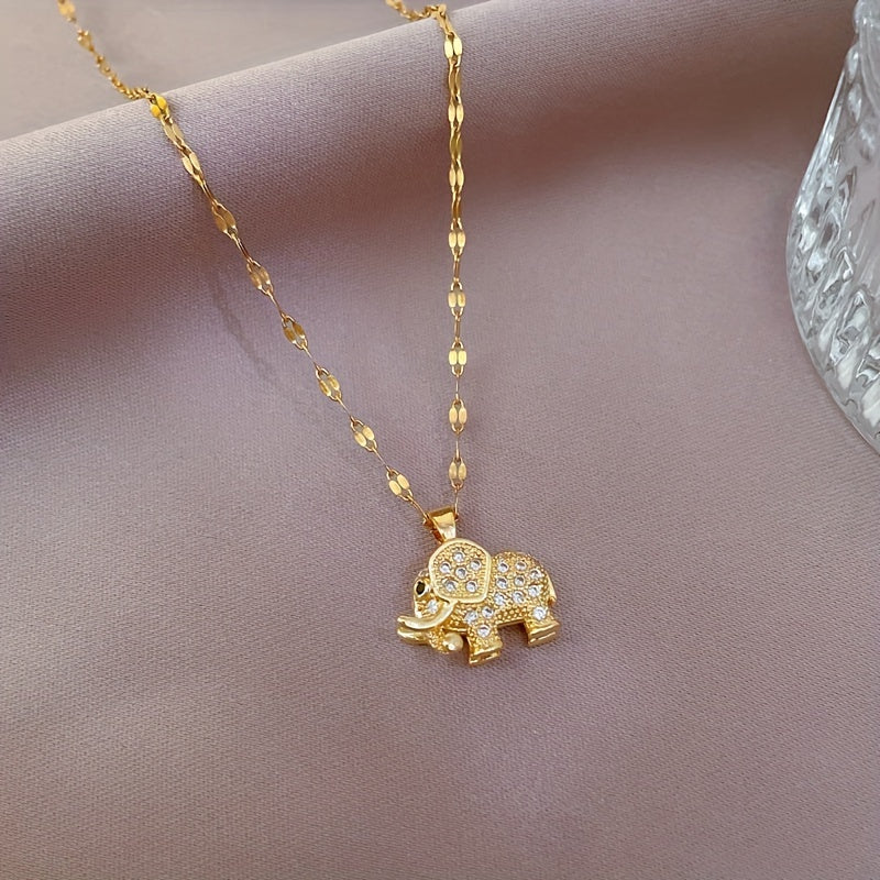 Stainless Steel Chain Luxury 3D Elephant Necklace Female Clavicle Chain Luxury Niche Design Jewelry Gift