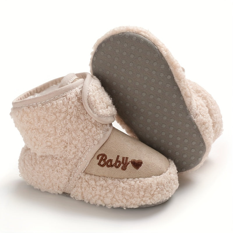 Warm, Cozy Baby Ankle Boots with Heart Pattern - Soft, Comfy Crib Shoes with Easy Fastener for Winter