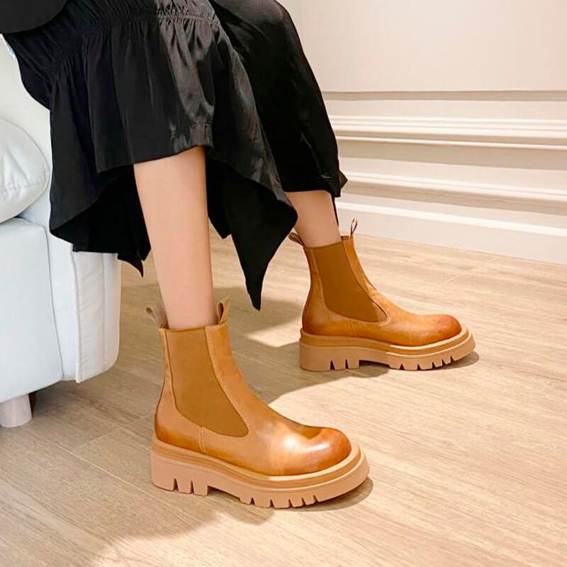 benpaolv Camel Brown Chelsea Boots Thick Sole