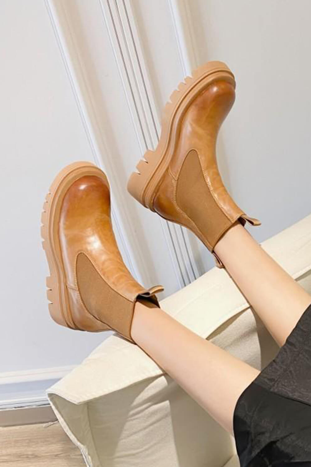 benpaolv Camel Brown Chelsea Boots Thick Sole