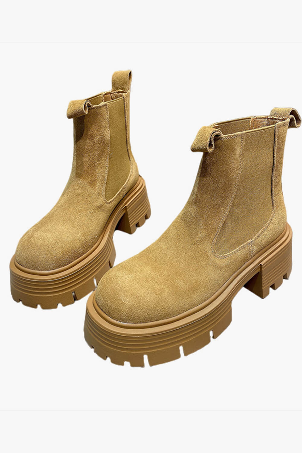 benpaolv Camel Tan Suede Platform Chelsea Boots