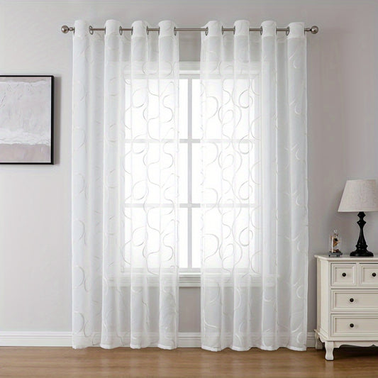 1 Panel Moroccan Embroidered Trellis White Sheer Curtain - Grommet Top, Damask Textured Voile Tulle, Semi-Transparent Window Treatment for Bedroom, Living Room, Office Home Decor - Easy Care, Light Filtering, and Privacy Providing