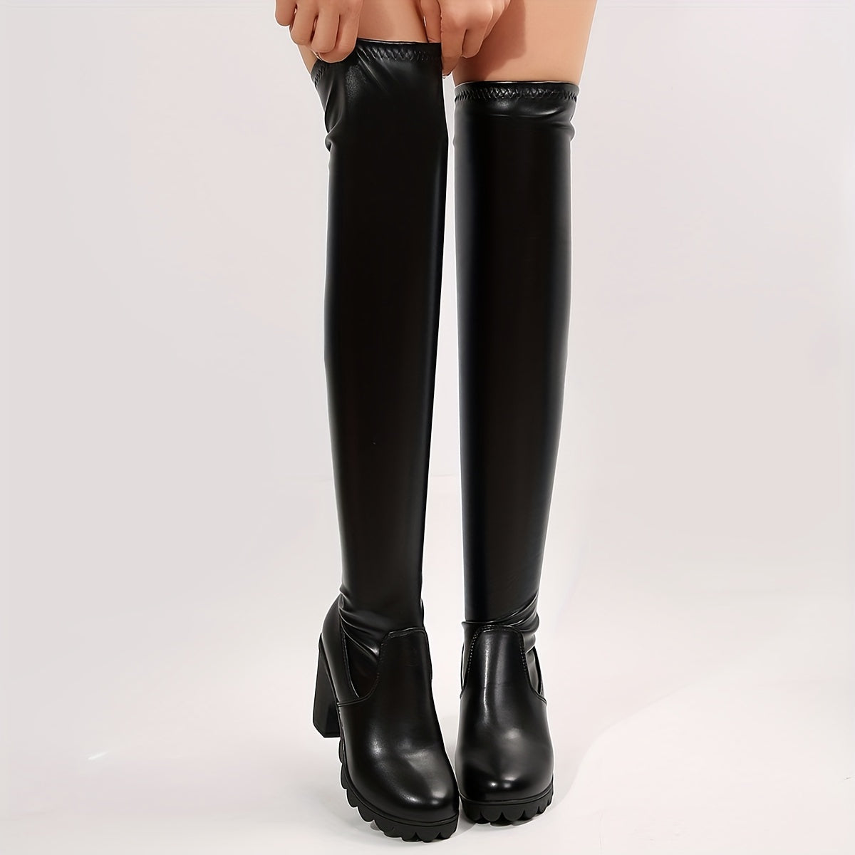 Stylish Women's Over The Knee Boots - Block Heel, Solid Color, Long Leg Design, Fashionable, Comfortable, Versatile, Perfect for Daily Wear, Party, and Special Occasions