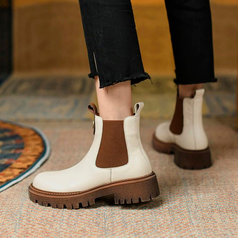 benpaolv Cream Beige Retro Chelsea Boots