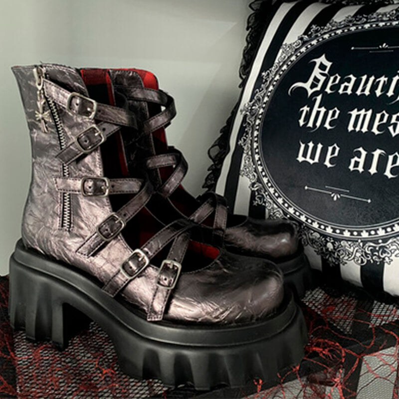 benpaolv Crust Punk Black Platform Shoes