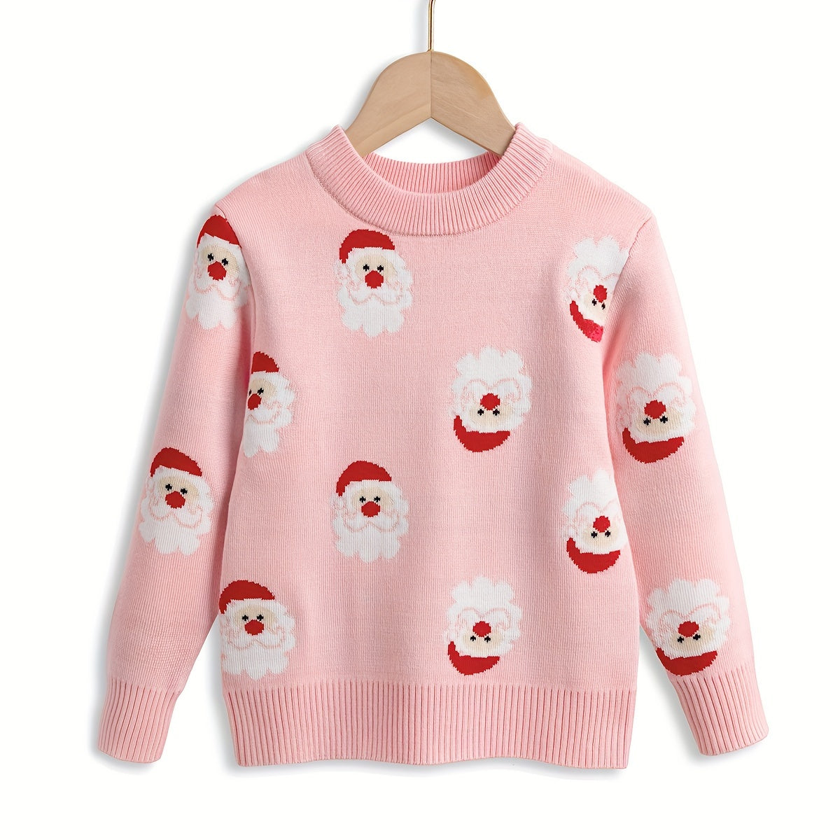 Little Girl Cartoon Santa Jacquard Knitted Pullover Cute Sweater For Fall Winter