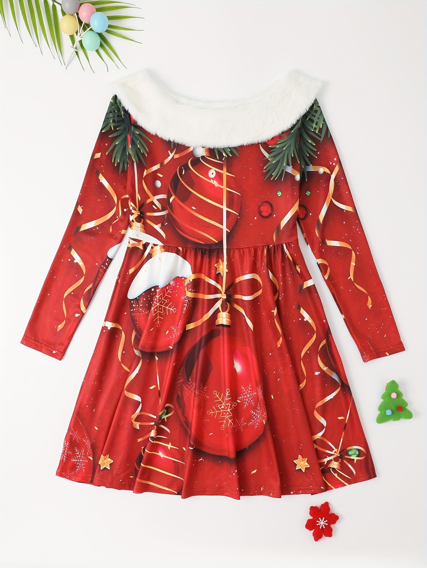 Stylish Jingle Bell Long Sleeve Graphic Dress for Girls - Activewear for Christmas Gift - Elegant, Comfortable, and Fun Holiday Outfit