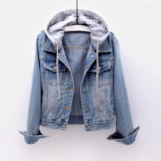 Women's Jackets Vintage Denim Jacket Women Autumn Coat Ripped Hooded Outerwear Coats Windbreaker Basic Boyfriend Female Jeans