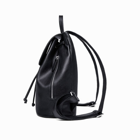 Genuine Leather Drawstring Backpack, Fashion Women's Flap Shoulder Bag, Versatile School Bag