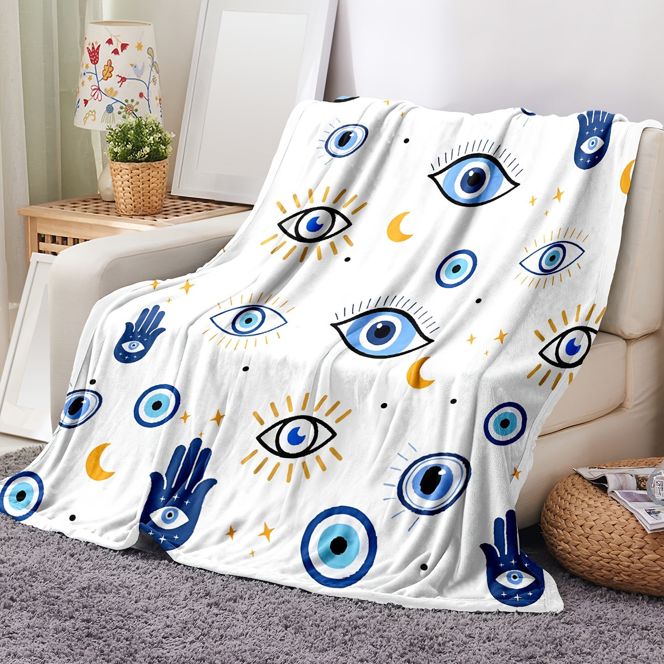 1pc Cozy Small Eyes Print Flannel Blanket - Ultra Soft, Warm, and Lightweight for All Seasons - Perfect for School, Dorm, Office, Lunch Break, Sofa, Bed, Camping, and Outdoor Activities