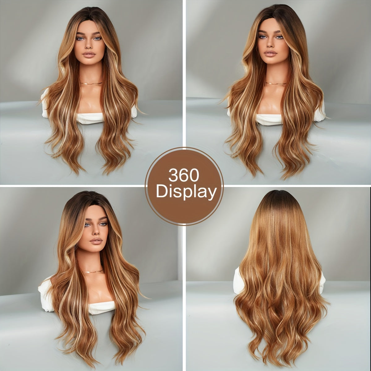 "Voluminous" Elegant Ombre Brown Long Curly Wig With Dark Roots - Middle Part, High Layered Fluffy Blonde Highlights For Women - Heat Resistant Synthetic Fiber, Perfect For Daily Wear & Parties, 28.34 Inches