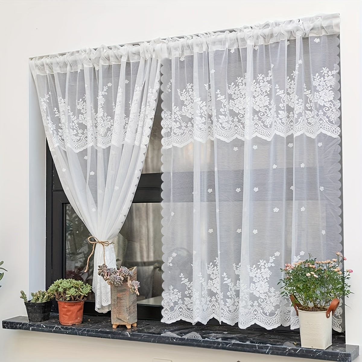 1pc Delicate Lace Small Flower Curtain - Tier Curtain for Living Room, Bedroom, Kitchen Window and Door Decoration - Fresh, Sweet, White, Cafe-Style Cabinet Cover Flat Curtain for Home Decor