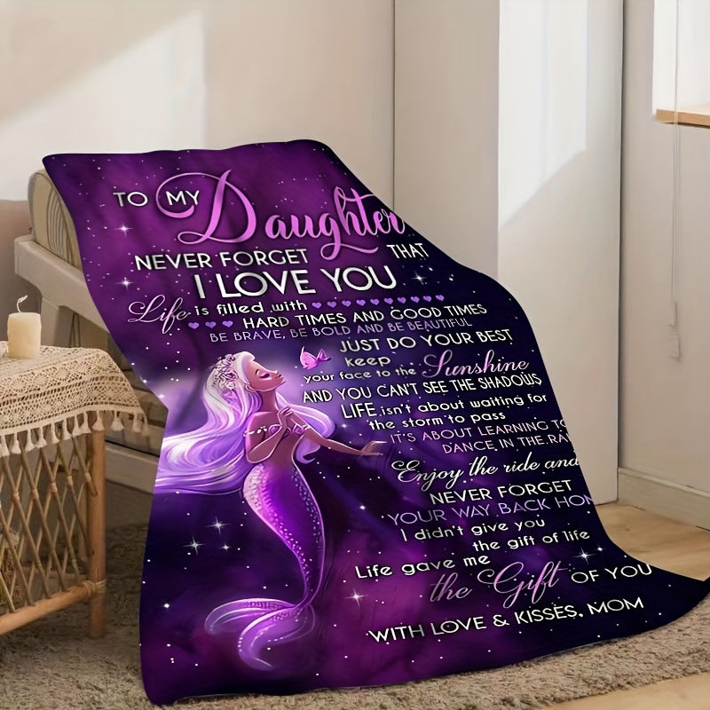 1pc Cozy Mermaid Flannel Blanket - Soft, Warm, and Plush Throw for Couch, Bed, Sofa - Perfect Gift for Daughter from Mom with Heartfelt Message