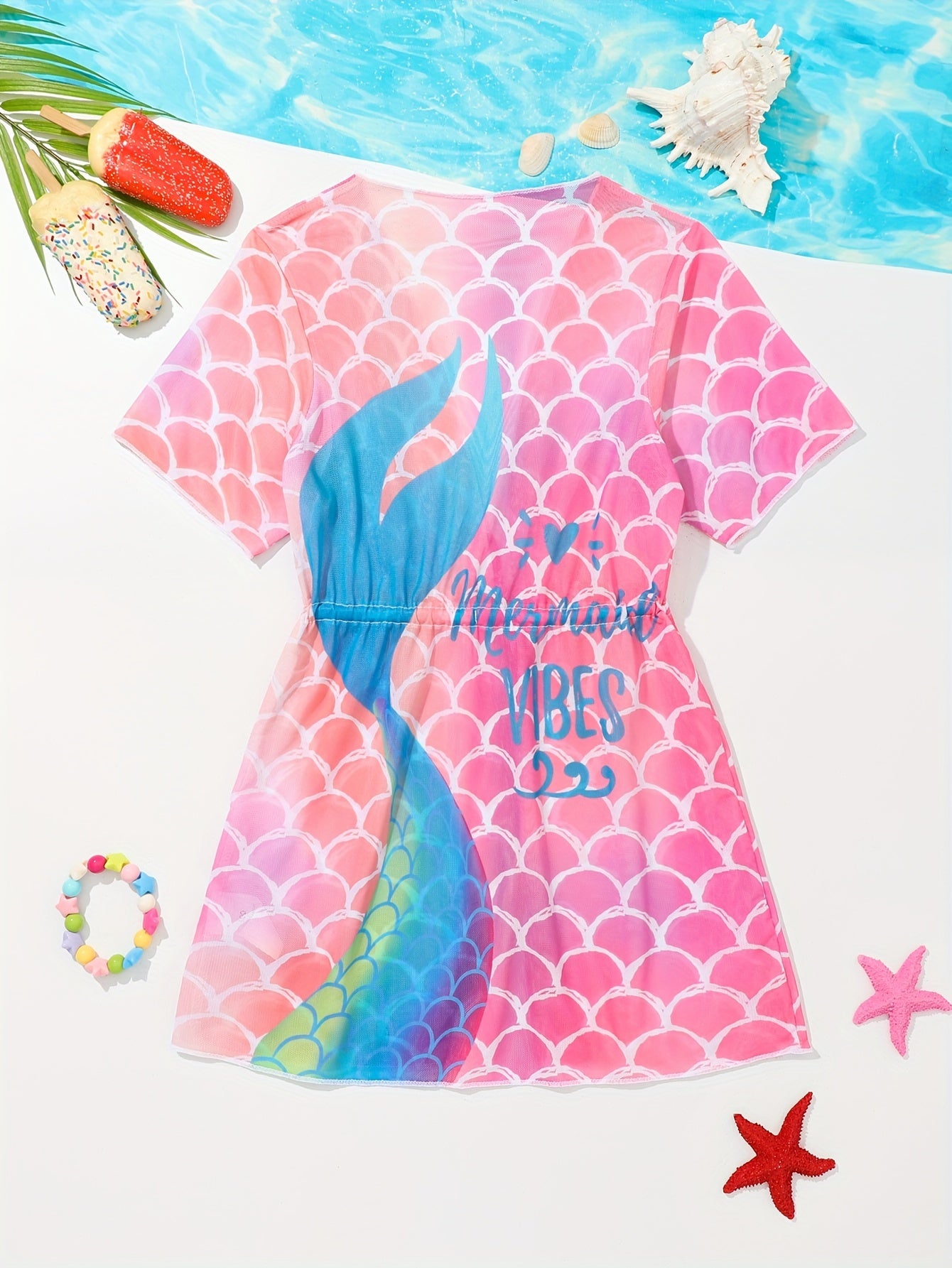 Vibrant Gradient Fish Scale Graphic One-Piece Swimwear Cover Up for Toddler Girls - Quick-Dry, Soft, and Comfortable for Beach Vacation, Water Play, and Outdoor Fun - Adorable and Stylish Design