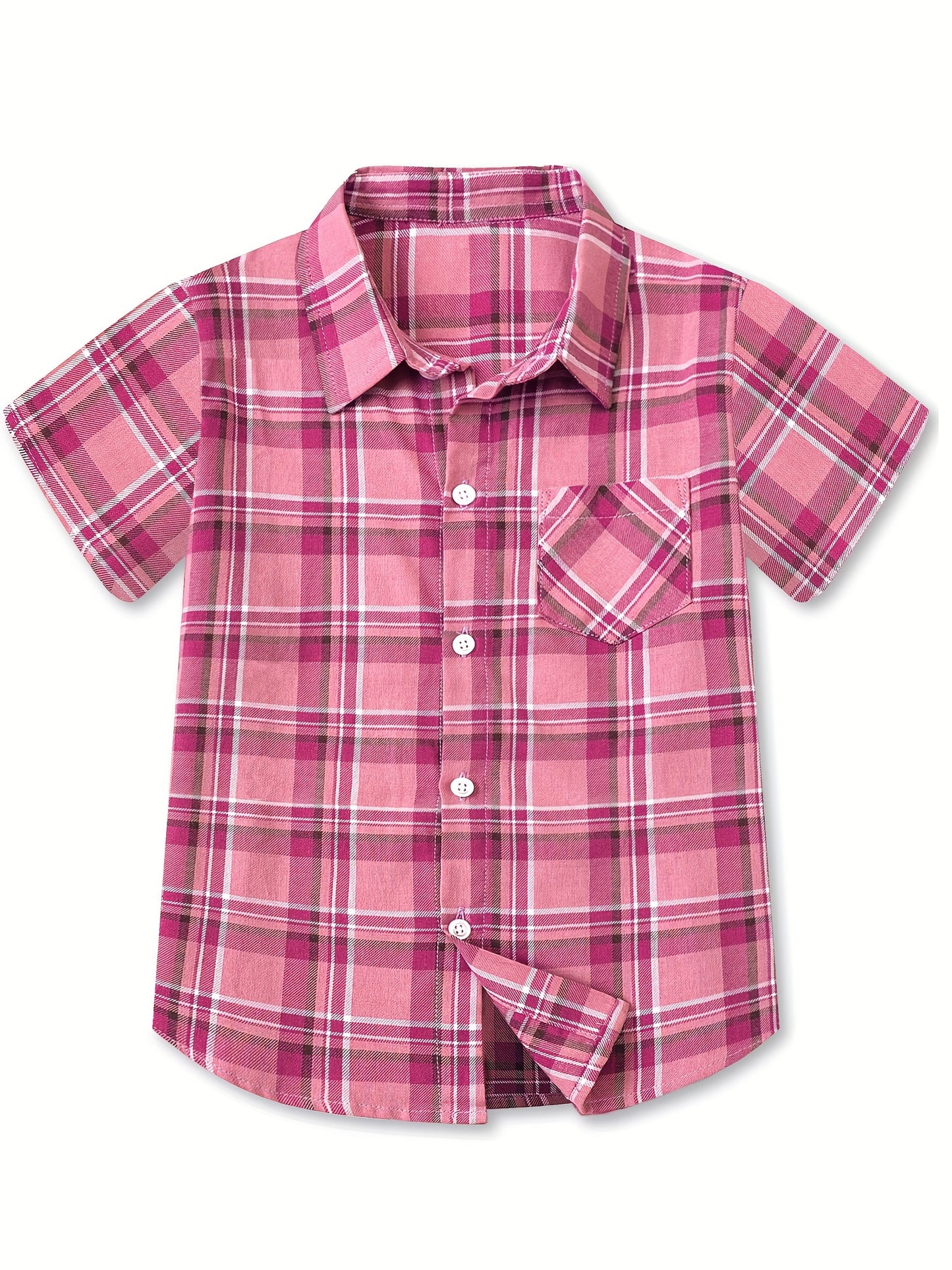 Boys and Girls Classic Plaid Cotton Casual Shirt - Short Sleeve, Lapel Collar, Front Pocket, Machine Washable - Perfect for Spring and Summer