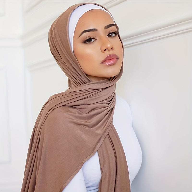 Lightweight Stretch Jersey Hijab – Solid Color, Breathable & Sun-Protective – Elegant Shawl for Daily Wear