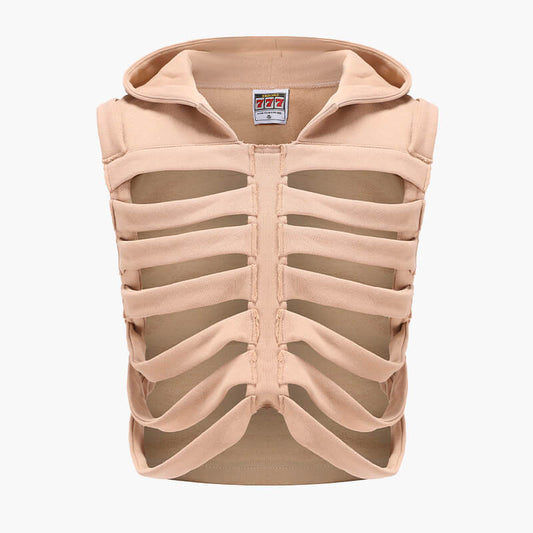 benpaolv Distressed Skeleton Ribs Hooded Vest