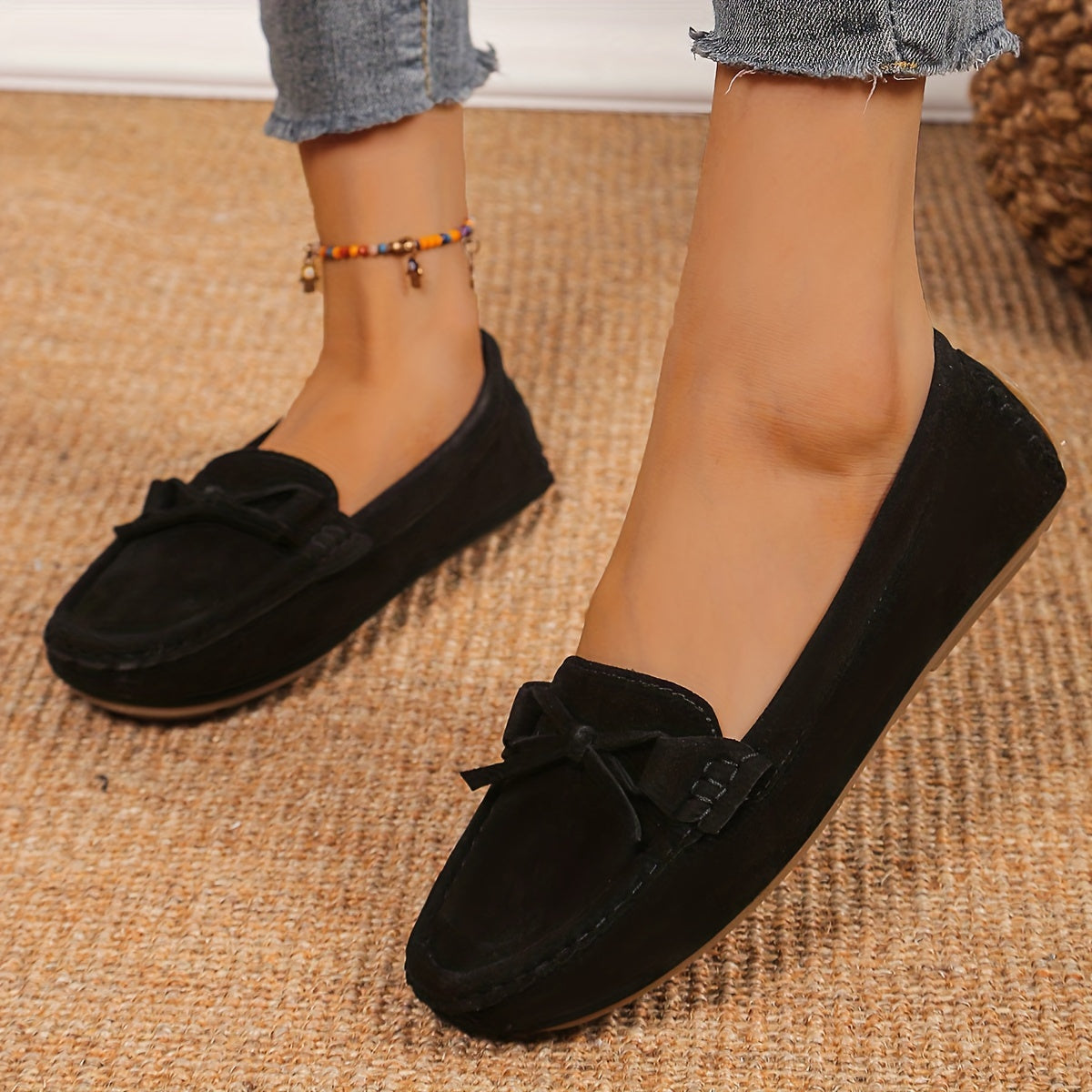 Women's Retro Flat Loafers, Bow Detail Round Toe Slip On Shoes, Casual Soft Sole Casual Wear Shoes