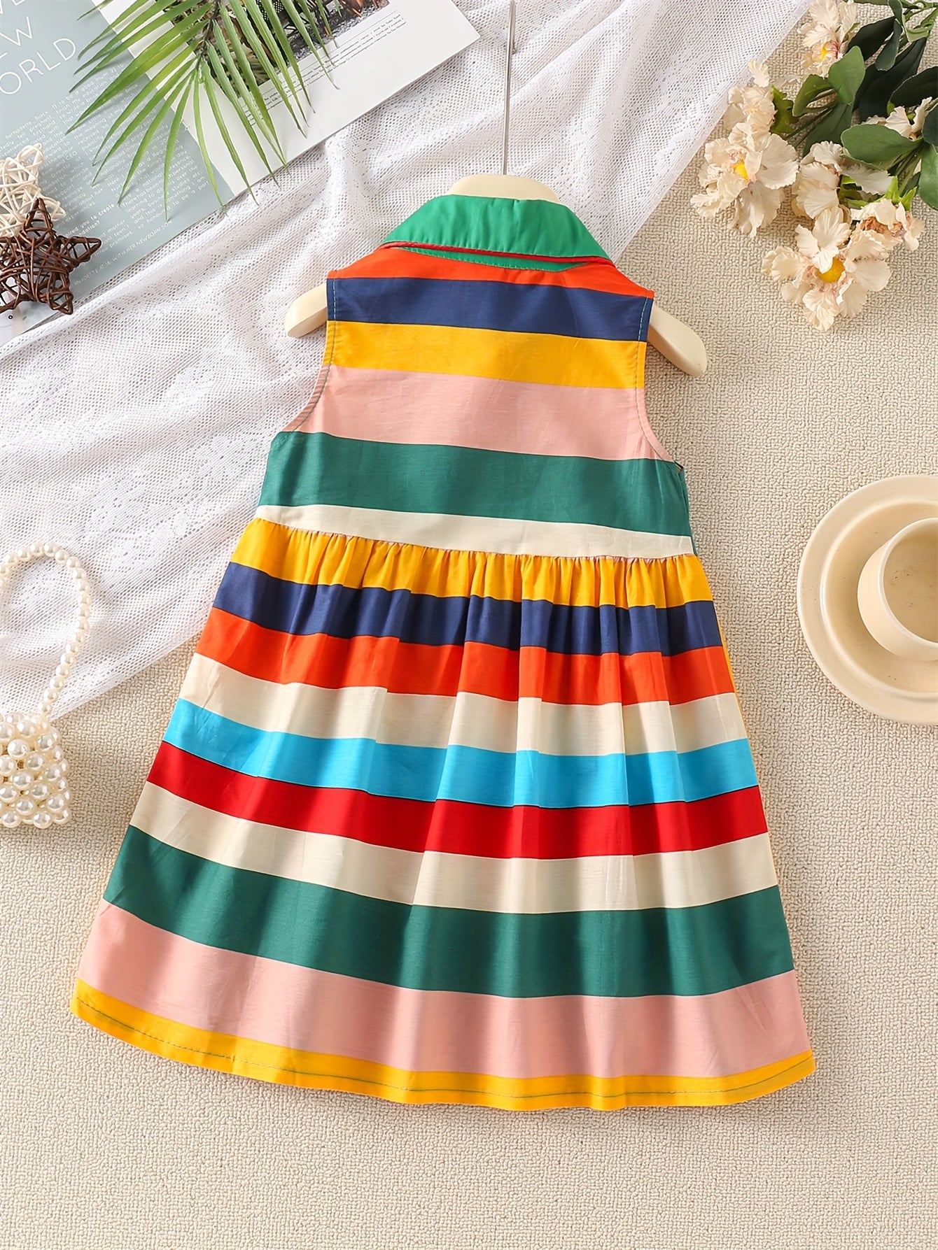 Adorable Girls Pure Cotton Sleeveless Dress with Playful Doll Collar - Perfect for Holiday & Casual Wear - Comfortable, Stylish, and Festive