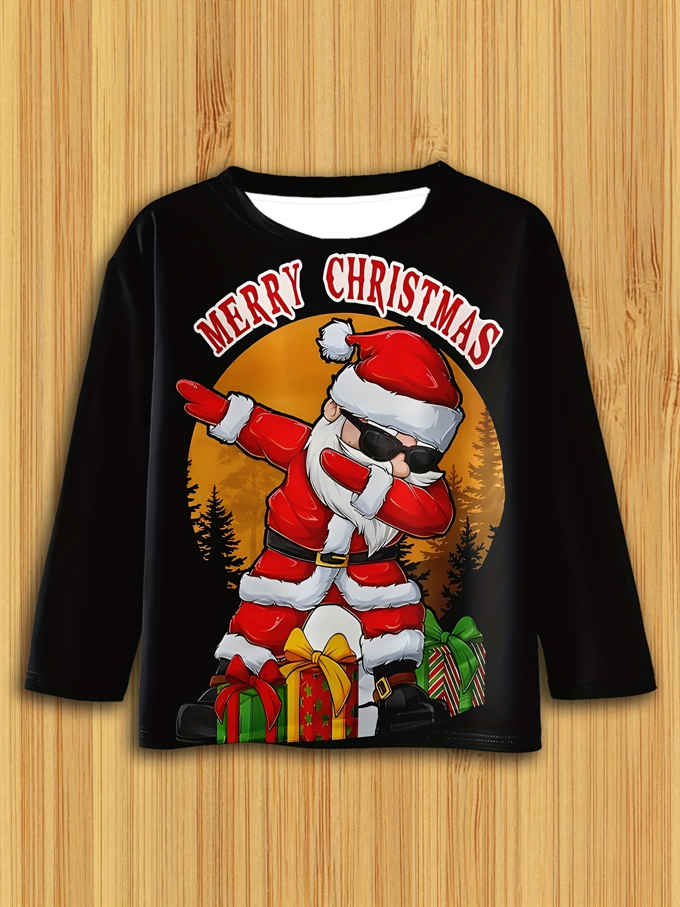 Boys' Festive Santa Claus Long Sleeve T-Shirt - Casual & Comfy, Perfect for Spring/Fall Outings