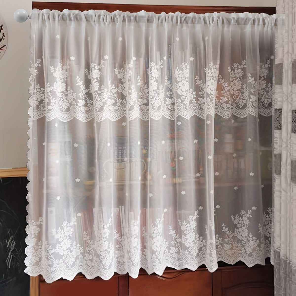 1pc Delicate Lace Small Flower Curtain - Tier Curtain for Living Room, Bedroom, Kitchen Window and Door Decoration - Fresh, Sweet, White, Cafe-Style Cabinet Cover Flat Curtain for Home Decor