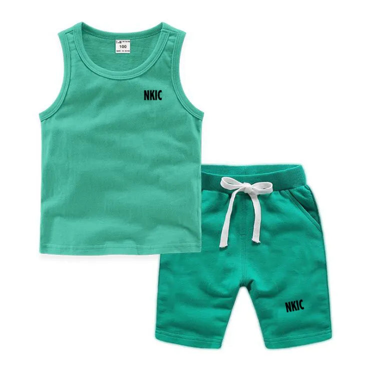 Fashion Brand Clothing Sets Summer Sleeveless 100% Cotton Vest Shorts Kids Tracksuit Thin Breathable Children's Sports Sets Boys