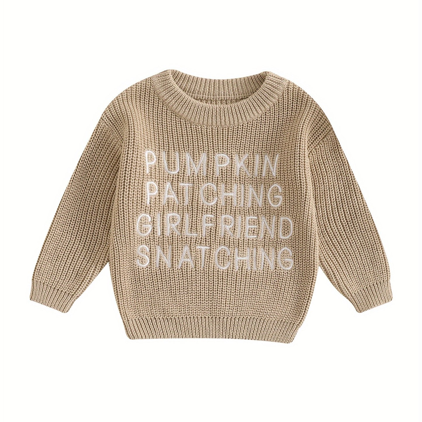 3 Months-5 Years Adorable Toddler Baby Girls' Spooky Halloween Letter Embroidered Long Sleeve Round Neck Ribbed Knitted Pullover Sweaters for Fall Season