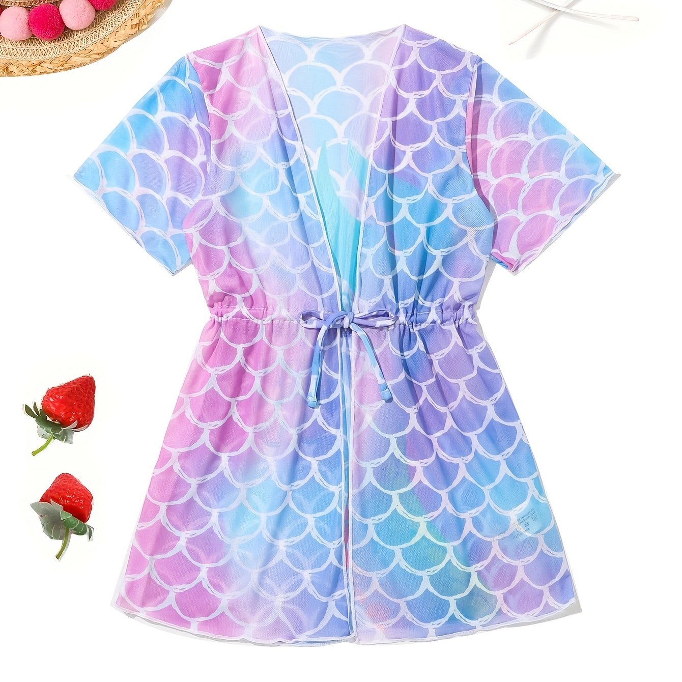 Vibrant Gradient Fish Scale Graphic One-Piece Swimwear Cover Up for Toddler Girls - Quick-Dry, Soft, and Comfortable for Beach Vacation, Water Play, and Outdoor Fun - Adorable and Stylish Design