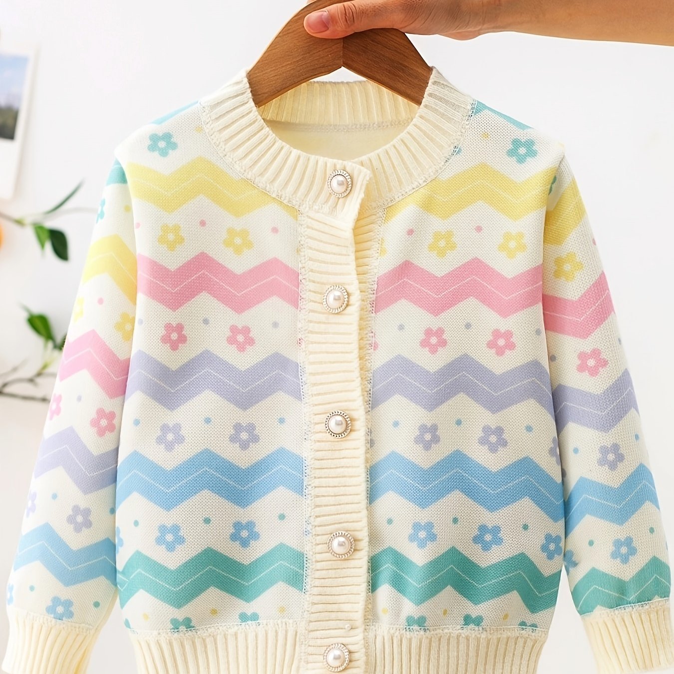 Girl's Bohemian Floral Knit Cardigan, Toddler Spring/Autumn Outerwear, Chic Button-Up Sweater for Girls, Cozy  Collection Top