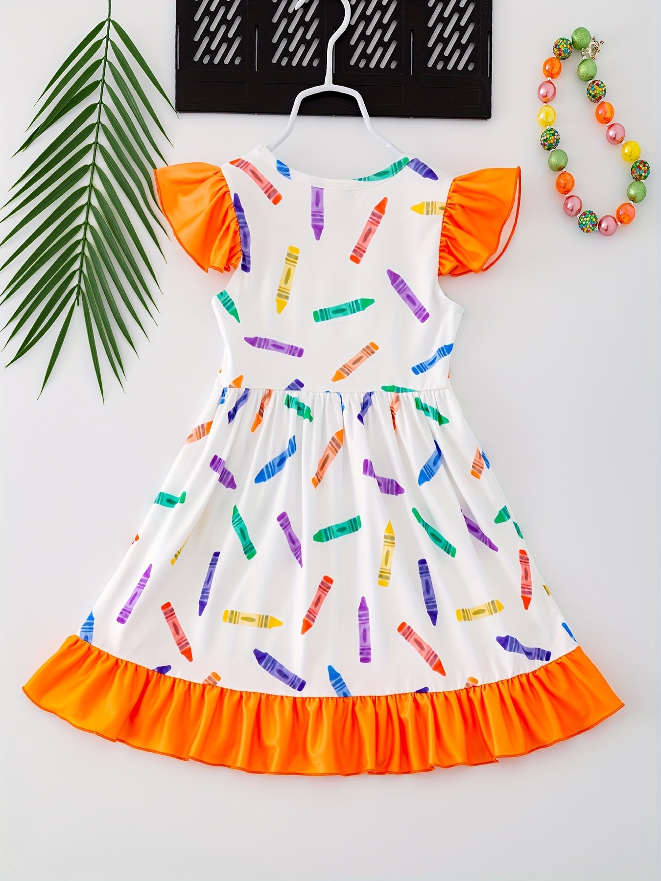 Girls Ruffled Splicing Pencil Dress - Dinosaur Print, Vacation Casual, Summer Gift, Back to School Essential for Little Princesses