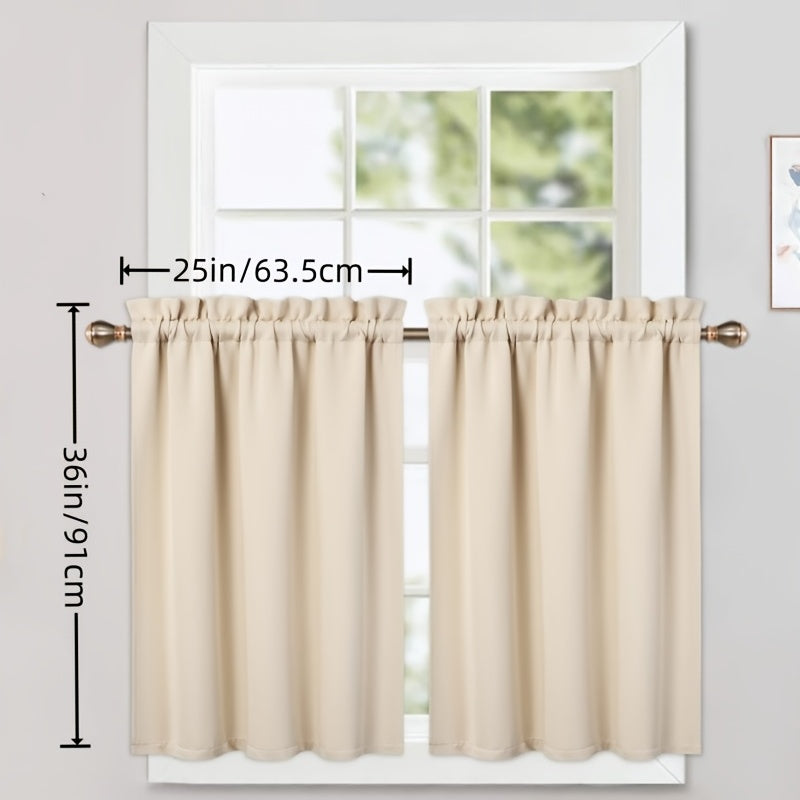 2pcs Blackout Curtains Room Darkening Thermal Insulated Short Kitchen Curtains For Small Window Cafe Bathroom, 25x36 Inches