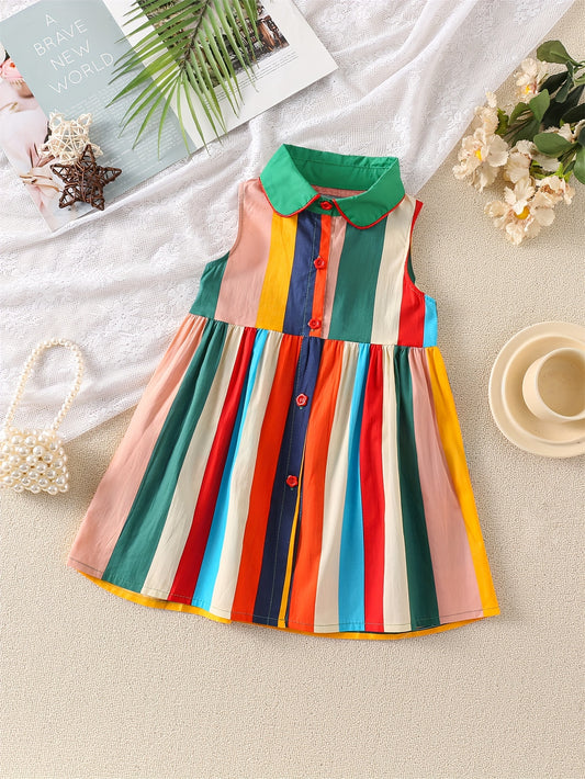 Adorable Girls Pure Cotton Sleeveless Dress with Playful Doll Collar - Perfect for Holiday & Casual Wear - Comfortable, Stylish, and Festive