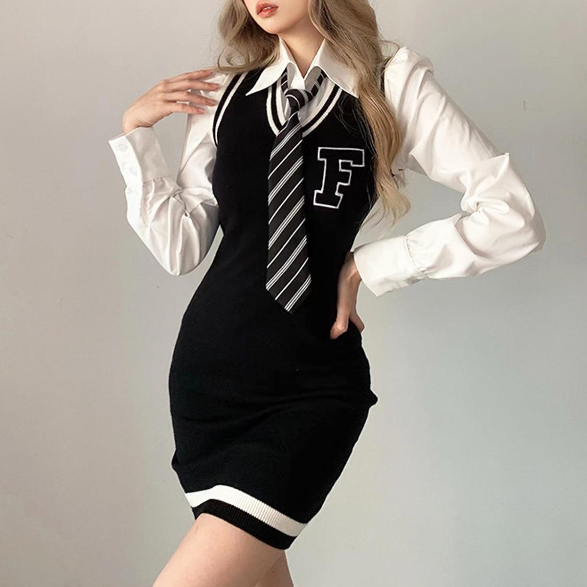 benpaolv F Letter College Style Knit Dress