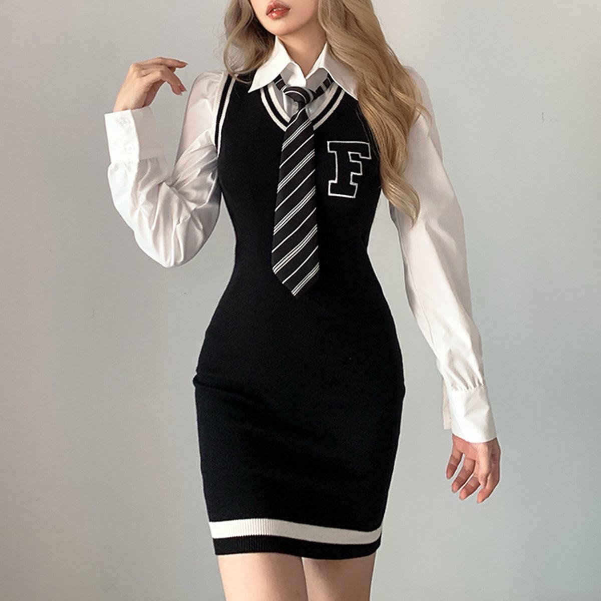 benpaolv F Letter College Style Knit Dress