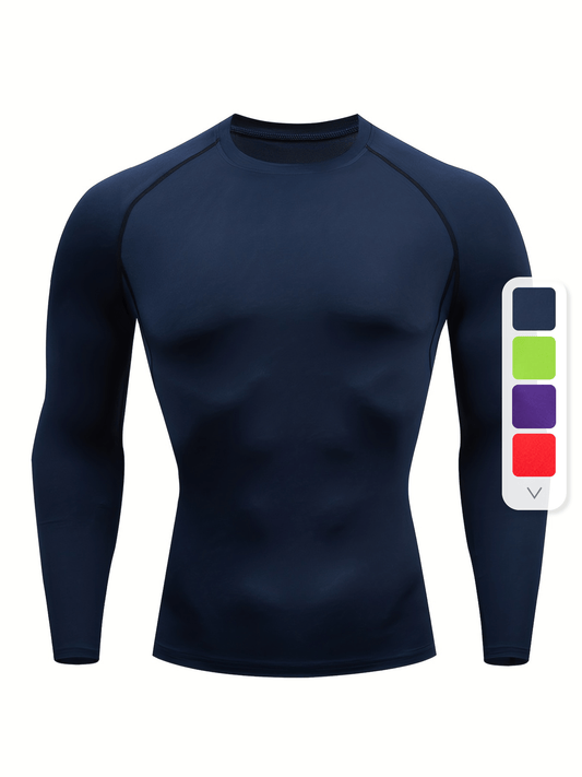 Men's Long Sleeve Compression Shirts - Moisture-Wicking, Four-Way Stretch, Quick-Drying Athletic Workout Tops for Enhanced Performance and Recovery - Ideal for Fitness Enthusiasts and Athletes