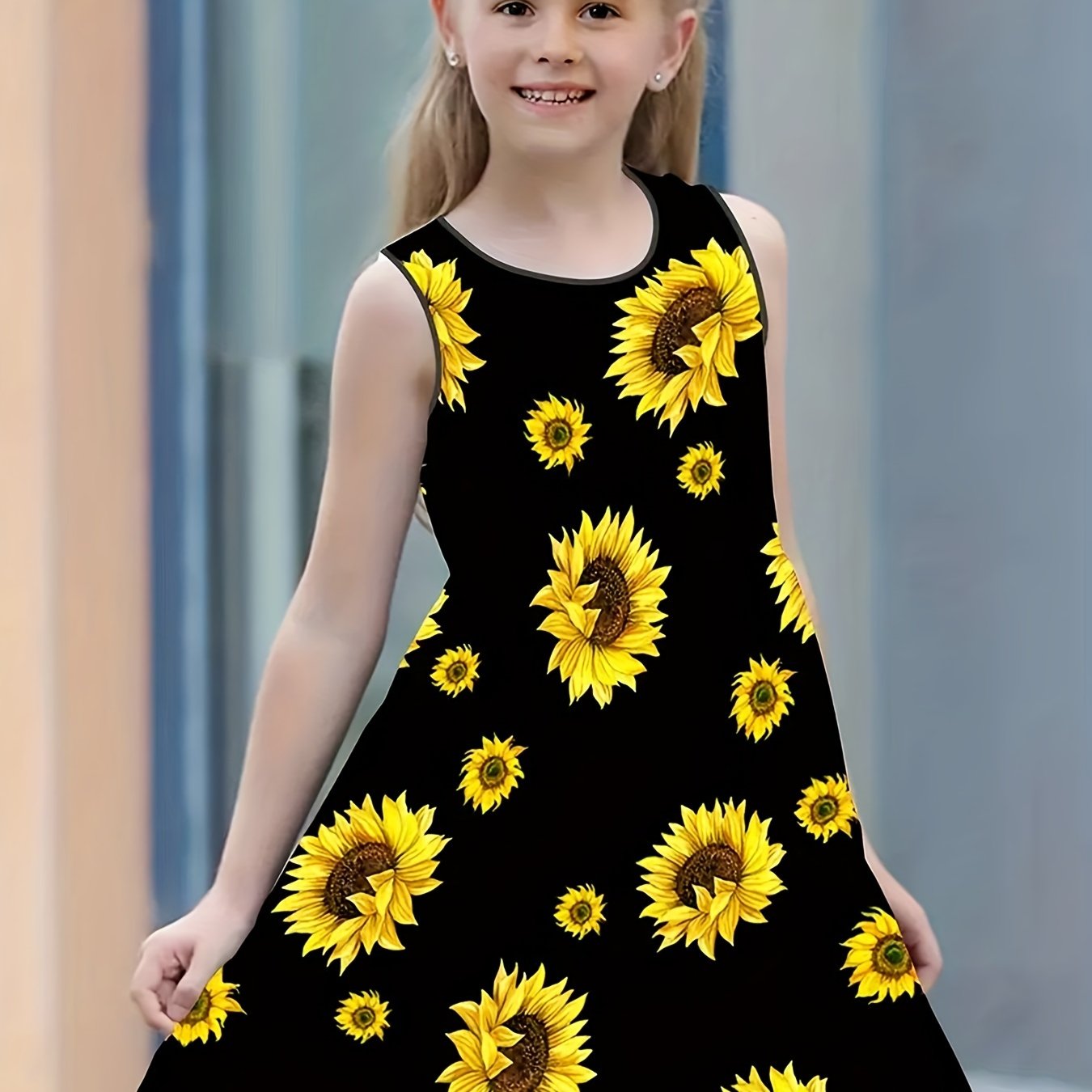 Girls Sunflower Delight - Sleeveless Breathable Dress for Summer Parties & Outdoors, Perfect Gift Idea in a Pretty Gift Box