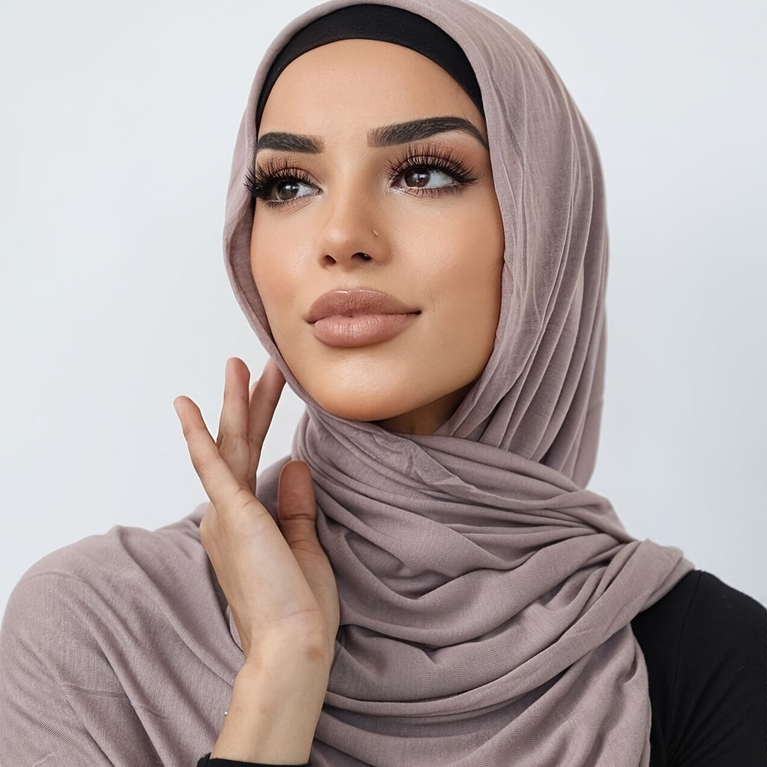 Lightweight Stretch Jersey Hijab – Solid Color, Breathable & Sun-Protective – Elegant Shawl for Daily Wear